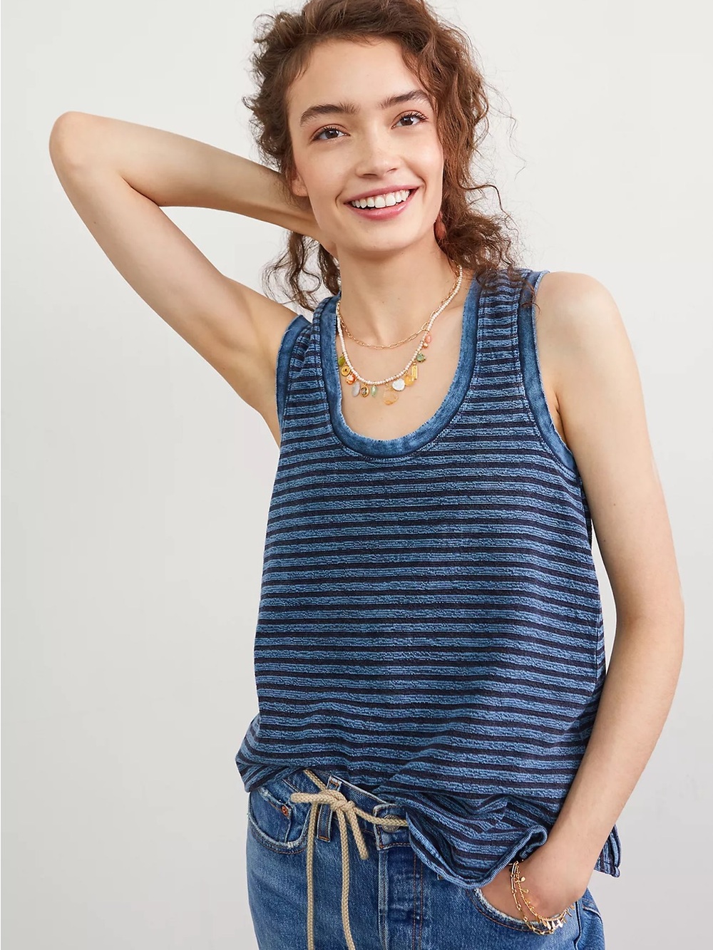 Pilcro (Anthropologie) striped raw-edge cotton tank top